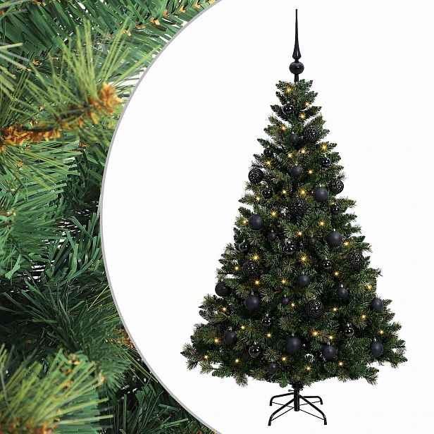 vidaXL Umělý vánoční stromek s baňkami 150 cm 150 LED Teplá bílá