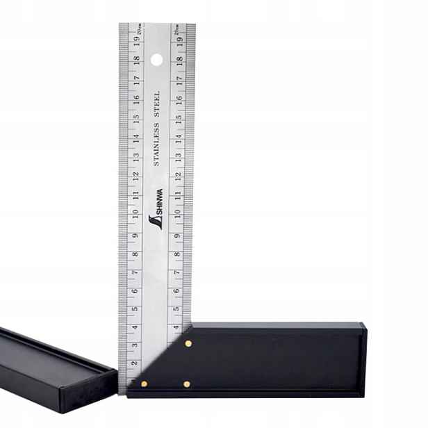Shinwa Úhelník 30 cm s hliníkovou patkou a stupnicí 300 mm Nerezová ocel