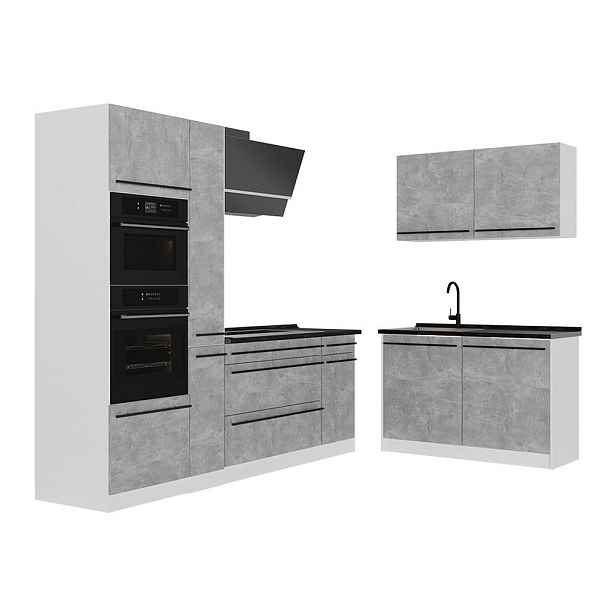 Vicco ROHOVÁ KUCHYŇ R-Line, Beton/Bílá, 230 x 120 cm pracovná doska antracitová