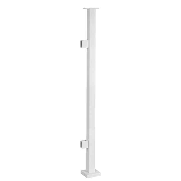 Startovací sloupek pro skleněné zábradlí 110 cm 40x40 Bílý 2 držáky Loft
