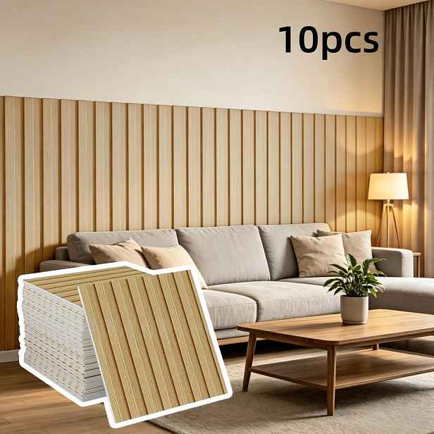 TEMU 10 ks nástěnných panelů a nálepek na strop, samolepicí tapeta s vintage dřevěnou strukturou a mřížkovým vzorem, 30x30 cm, snadná instalace,
