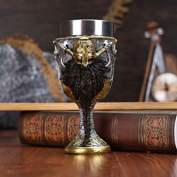 TEMU Nordický vikingský válečník, pohár na víno, 3D vikingský pirátský nerezový pohár na červené víno, koktejl pro , stylový stolní dekorativní pohár