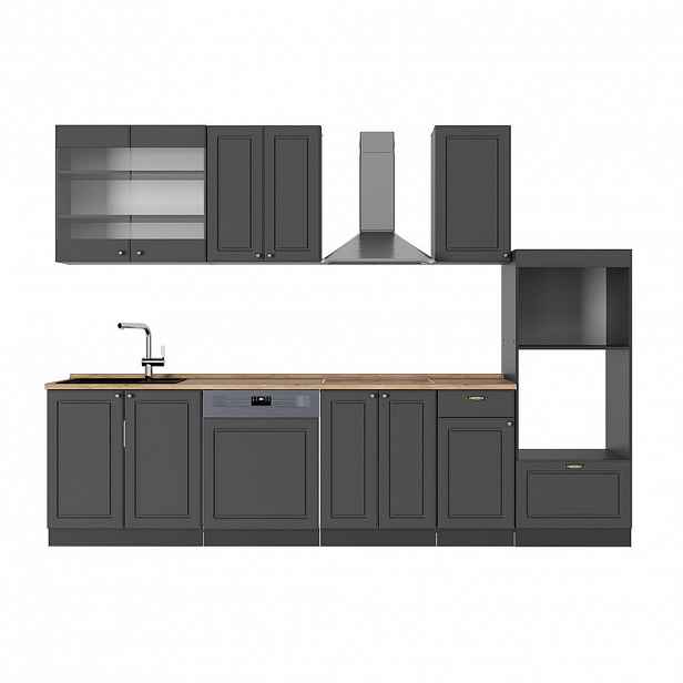 Vicco KUCHYŇSKÝ KOUT Fame-Line Anthrazit-Gold Landhaus 300 cm s vysokou skříní, PD Dub