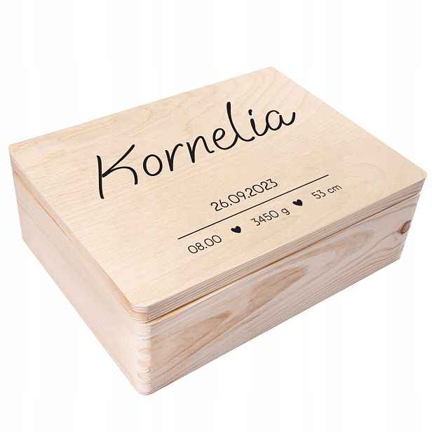 Krabička vzpomínek k narození dárek křest metrička tisk Uv 40x30x14 cm