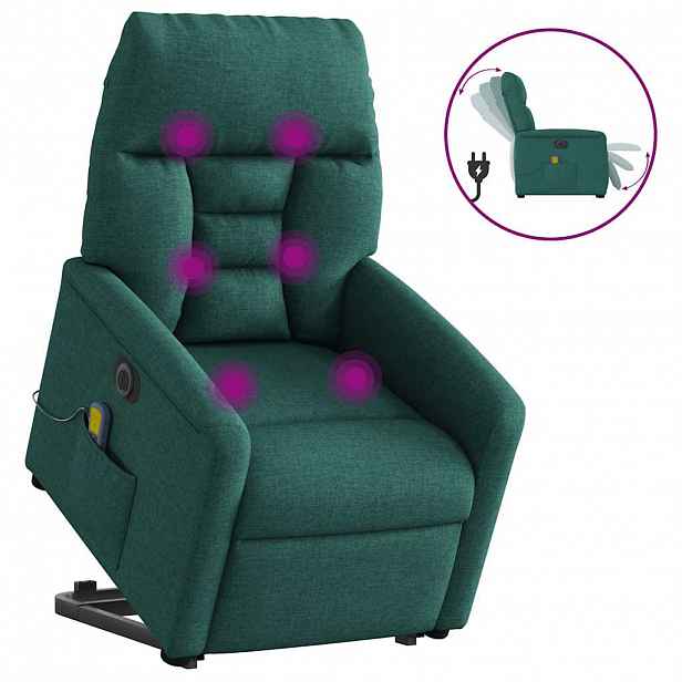 vidaXL Elektrické zvedací masážní polohovací křeslo zelené textil