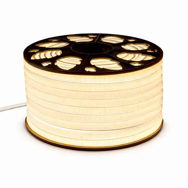 Easy Fix LED Neon hadice venkovní, 50 m, D-TYP jednostranný, teple bílá, 3000 diod, bílý kabel, IP44, cívka