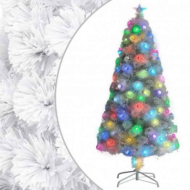 vidaXL Vánoční stromek s LED osvětlením bílý 120 cm optické vlákno
