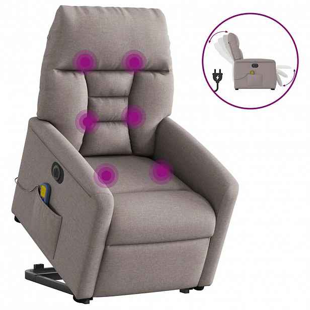 vidaXL Elektrické zvedací masážní polohovací křeslo taupe textil