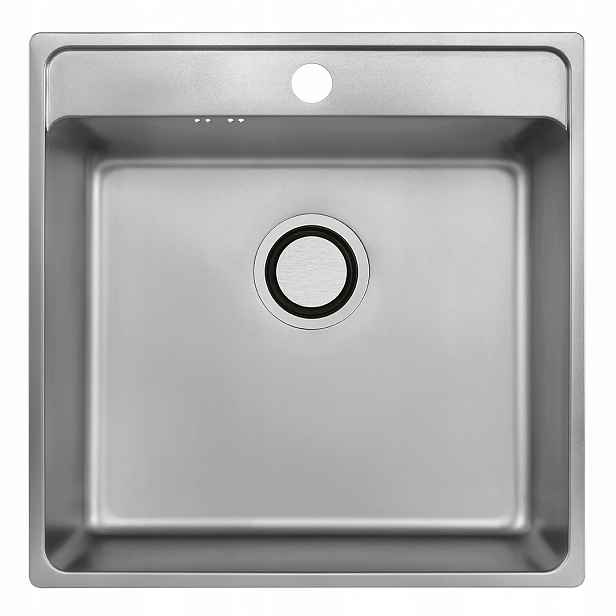 Ocelový Dřez Inox Hladký 49x48 Zapuštěný Do Desky S Otvorem 1-KOMORA