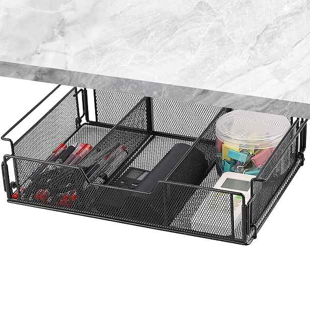 Organizér pod psací stůl ze síťoviny, výsuvná Šuplík na kancelářské potřeby, černý
