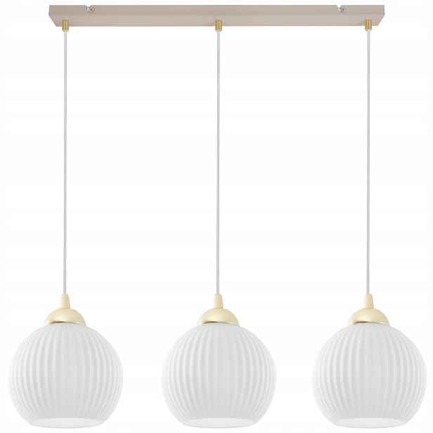 Závěsná Stropní Lampa Lustr Béžová Kašmírová Bílá Ryhované Koule E27