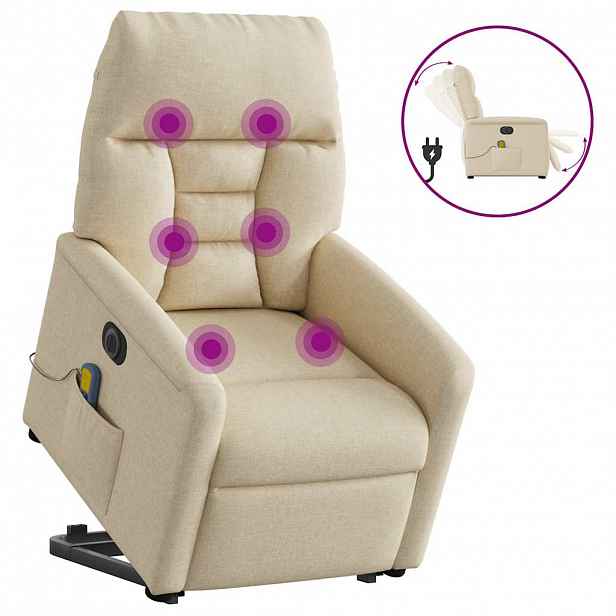 vidaXL Elektrické zvedací masážní polohovací křeslo krémové textil