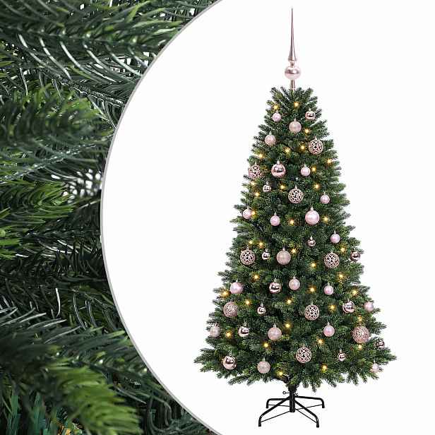 vidaXL Umělý vánoční stromek s baňkami 120 cm 150 LED Teplá bílá