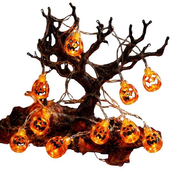 Halloweenské Dýňové Led Lampy 2 M 10 Diod IP44 Na Baterie, Řetěz