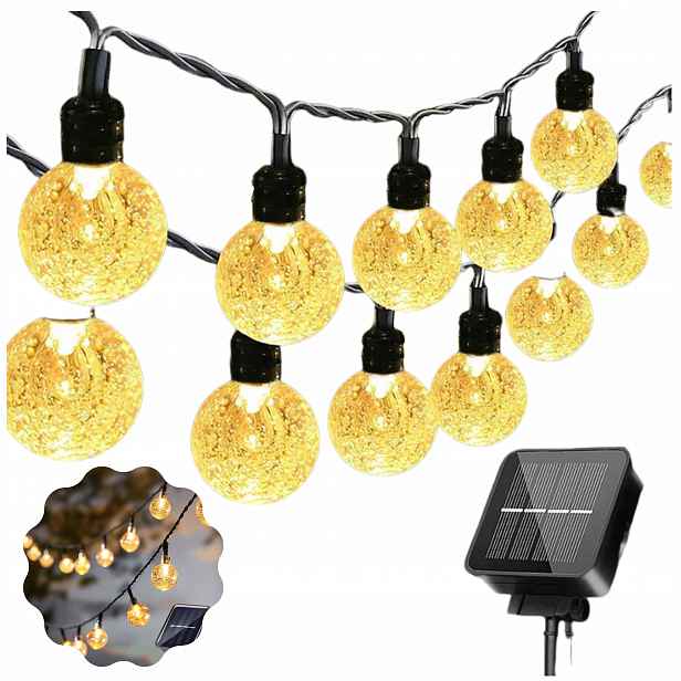 Venkovní solární zahradní girlanda 100 Led Světelná girlanda 12 m Kuličky
