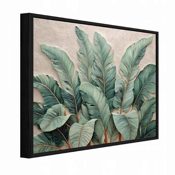 Wallarena ZARÁMOVANÉ obrazy abstraktní listy zelené 60x40 cm