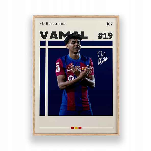 Plakát Yamal Fc Barcelona A3 Dětský pokoj Obraz Rámeček Dřevěný 30x42 cm