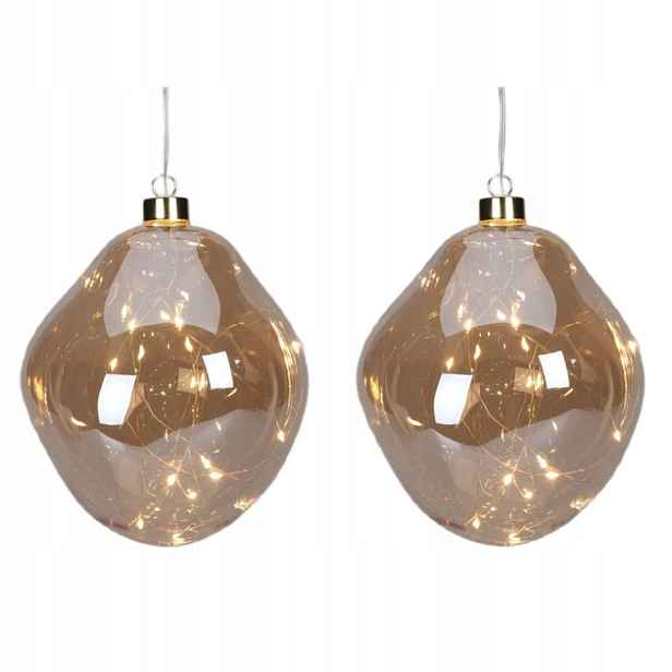 Vánoční Koule Formička Skleněná Kapka 2KS Led 12CM Zlatá Vánoční Dekorace