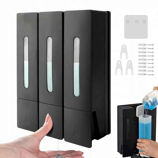 3x Ruční dávkovač bez vrtání 400 ml dávkovač Černý