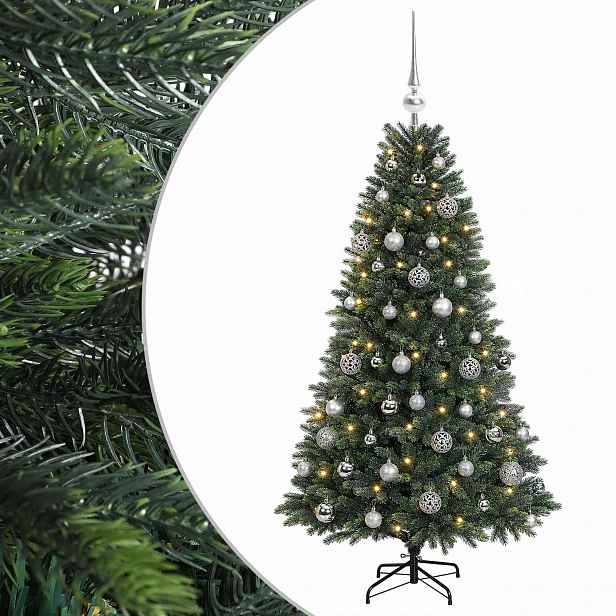 vidaXL Umělý vánoční stromek s baňkami 120 cm 150 LED Teplá bílá