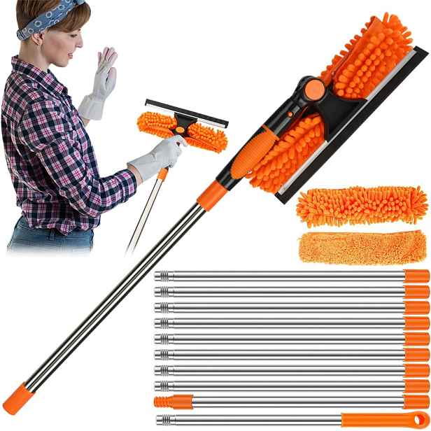 Čistič oken Bedee Stěrka 424 cm s mikrovláknem a kartáčem na vysoké okna