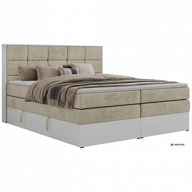 MKS POSTEL BOXSPRING ALVIT KING 160/200 - Béžová Samet - Topper Visco - H3