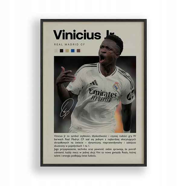 Plakát Vinicius Jr Real Madrid Obraz Rámeček Dřevěný Černý 30x40 cm