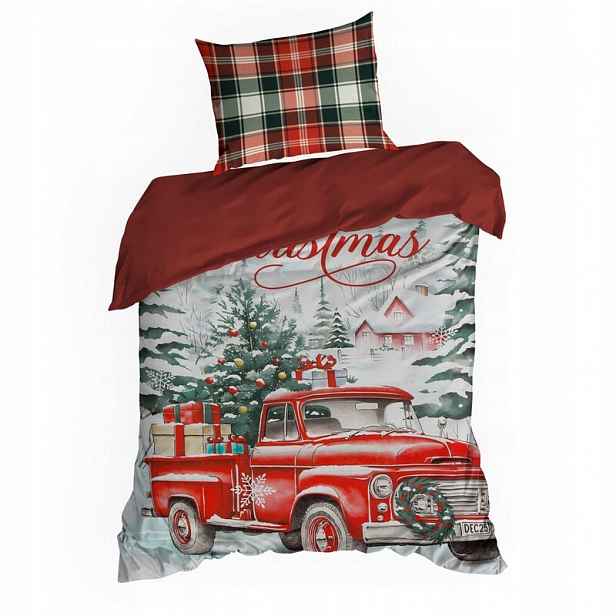 Povlečení vánoční 140x200 Xmas bílá červená Merry Christmas auto