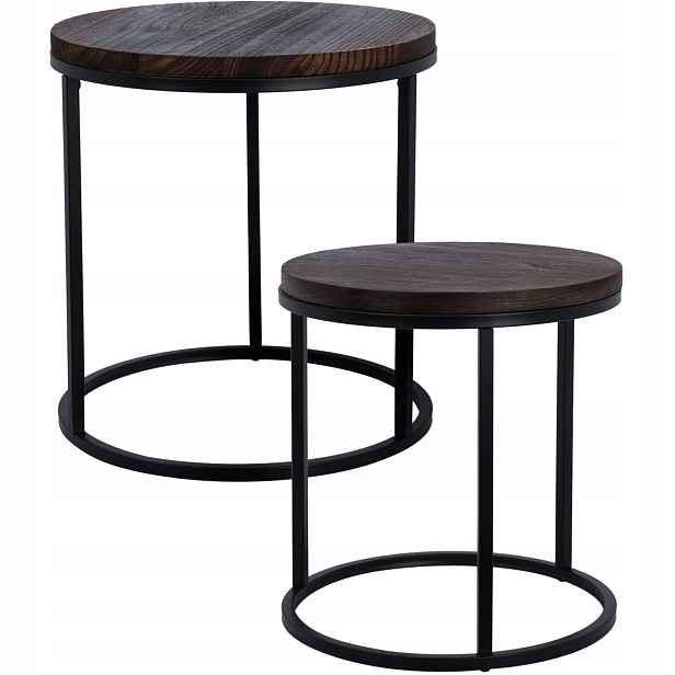 Sada kávových stolků s dřevěnou deskou, 2 ks, Ø 43 cm, Ø 38 cm