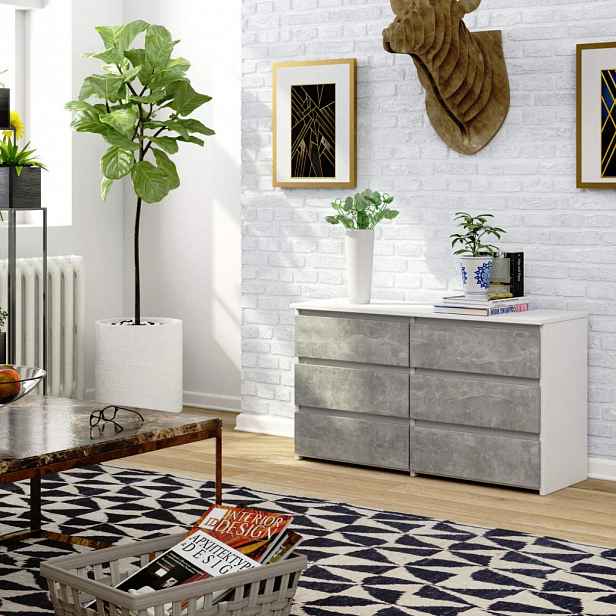 Úzká komoda se šuplíky VALESTRA - bílá / beton