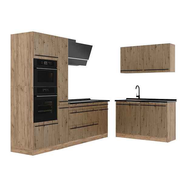 Vicco ROHOVÁ KUCHYŇ R-Line, Řemeslný dub/Zlatý mocný dub, 230 x 120 cm pracovná doska antracitová