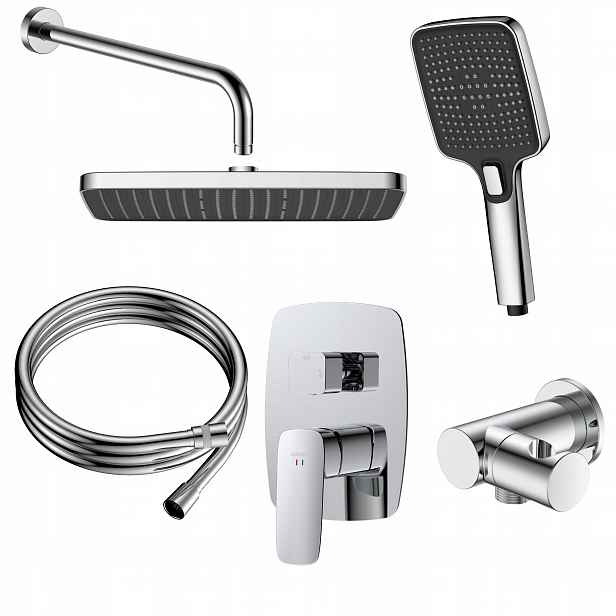 Sprchový set pod omítku, dvoufunkční chrom, baterie sprchová hlavice, hadice