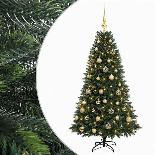 vidaXL Umělý vánoční stromek s baňkami 120 cm 150 LED Teplá bílá