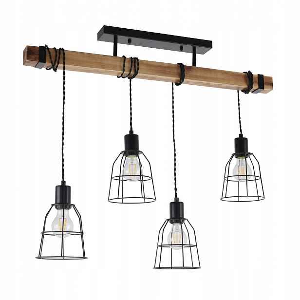 Ponte Závěsná lampa černá Loftová podlouhlá 4xE27 60W IP20