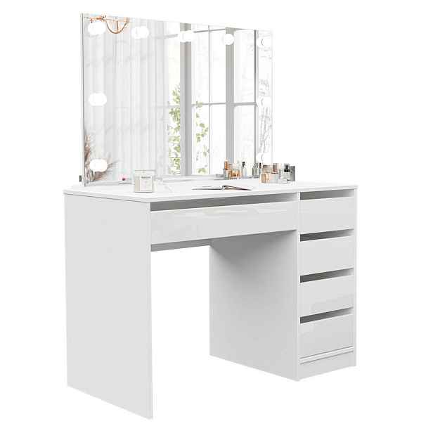 Idohome TOALETNÍ STOLEK Bella bílý vysoký lesk 110 cm se zrcadlem a LED osvětlením