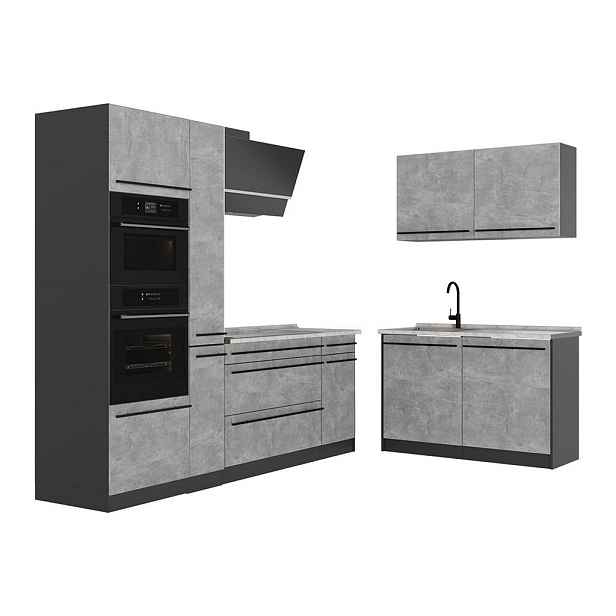 Vicco ROHOVÁ KUCHYŇ R-Line, Beton/Antracit, 230 x 120 cm pracovná doska Mramor