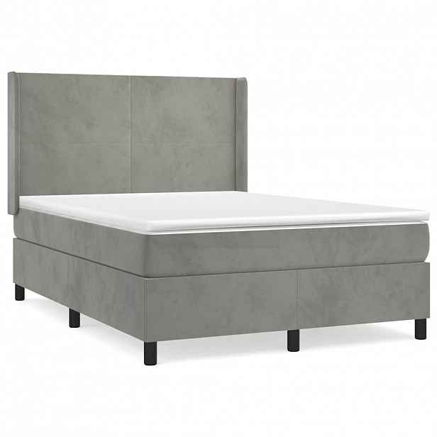 vidaXL Box spring postel s matrací světle šedá 140x190 cm samet