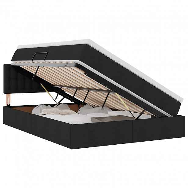 vidaXL LED postel s úložným prostorem a matrací Černá 140 x 190 cm