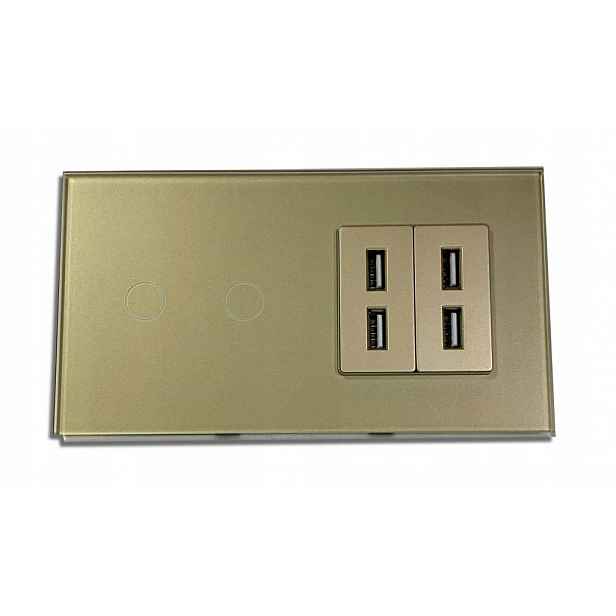 Dotykový Spínač Dvojitý Skleněný 4x Usb 2.4A Zásuvka