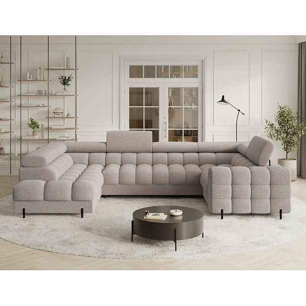 Designová sedací souprava do U KALANI - šedobéžová, levé provedení