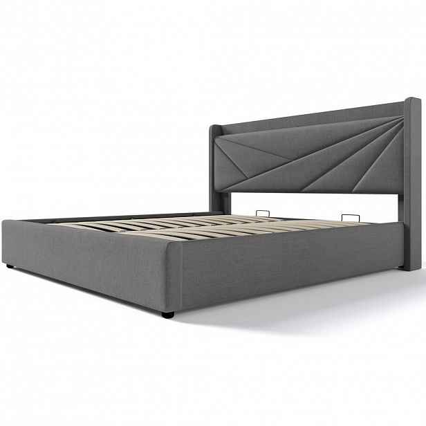 Modfu ČALOUNĚNÁ postel z bavlněného lněného materiálu 160x200 cm šedá s USB, USB-C a úložným prostorem