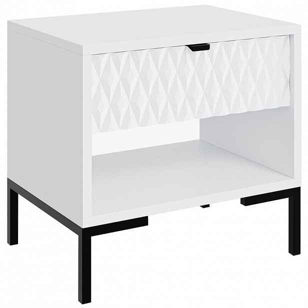 Beautysofa NOČNÍ STOLEK Montreal se zásuvkou a otevřenou přihrádkou, dekorativní 3D čela, bílá