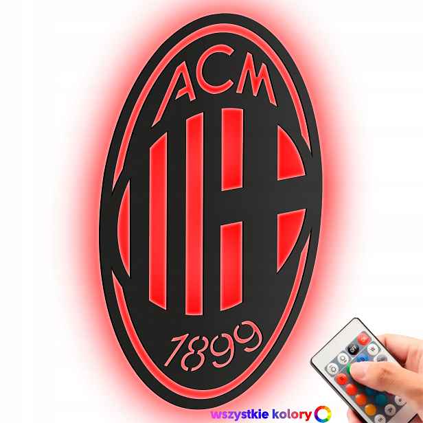 Dřevěný obraz Fotbal Milan Nástěnná Dekorace Dárek Noční Lampa Led