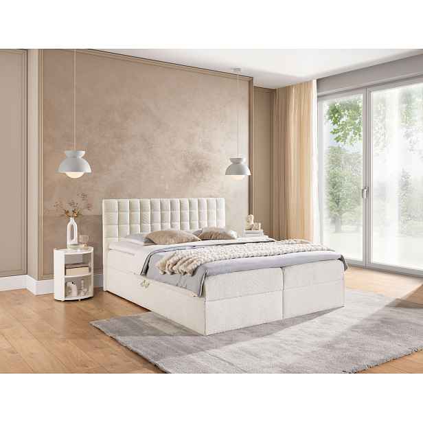 Manželská boxspringová postel 200x200 SALOMA - smetanová + topper