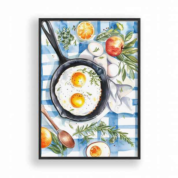 Obraz Sázená vejce na pánvi Plakát Rámeček Dřevěný Černý 30x42 cm
