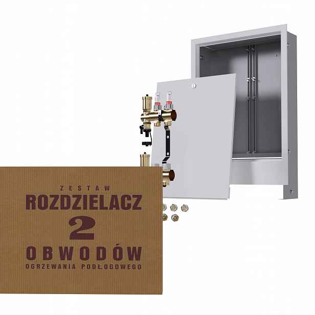 Rozdělovač pro 2-okruhovou mosaznou podlahu a podomítkovou skříň Pex