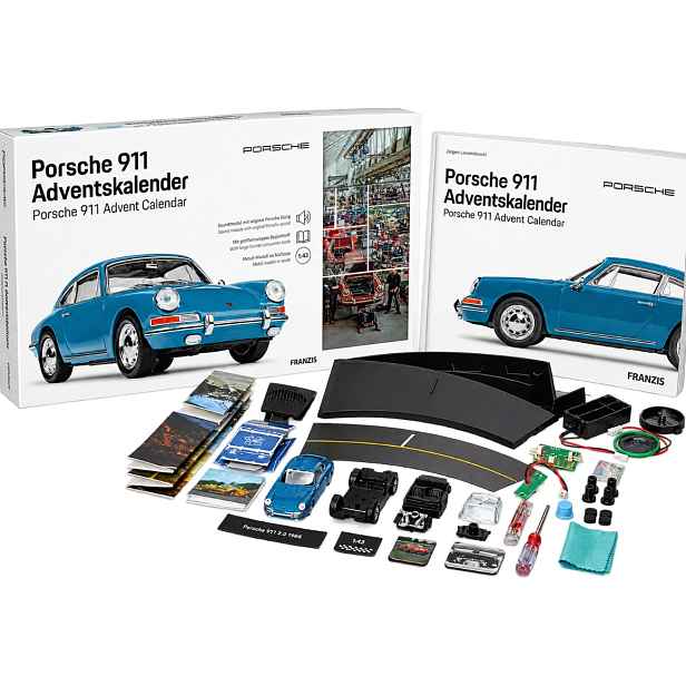 Set Porsche 911 2.0 1965 enamel modrý adventní kalendář Franzis 1:43