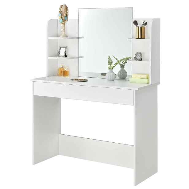 Kosmetický toaletní stolek s velkým zrcadlem 108 × 40 × 142 cm, bílý