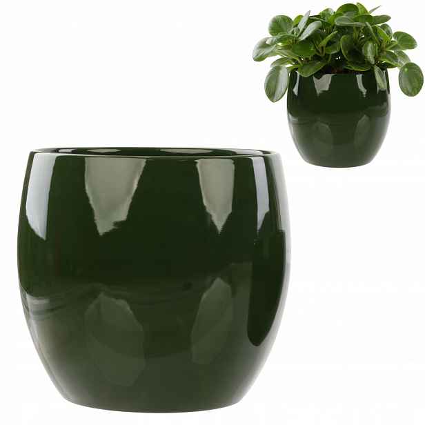 Květináč obal keramická koule Ø 22 cm H 22 cm zelený lesk hladký