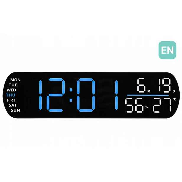 Modrý Budík Led Budík Jvd SB5512.1 Teploměr Vlhkoměr Stopky Časovač